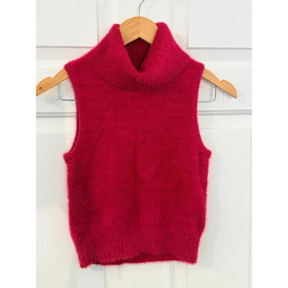 Jessica Simpson Womens XS Fuchsia Pink Fuzzy Eyelash Knit Turtleneck Sweater
